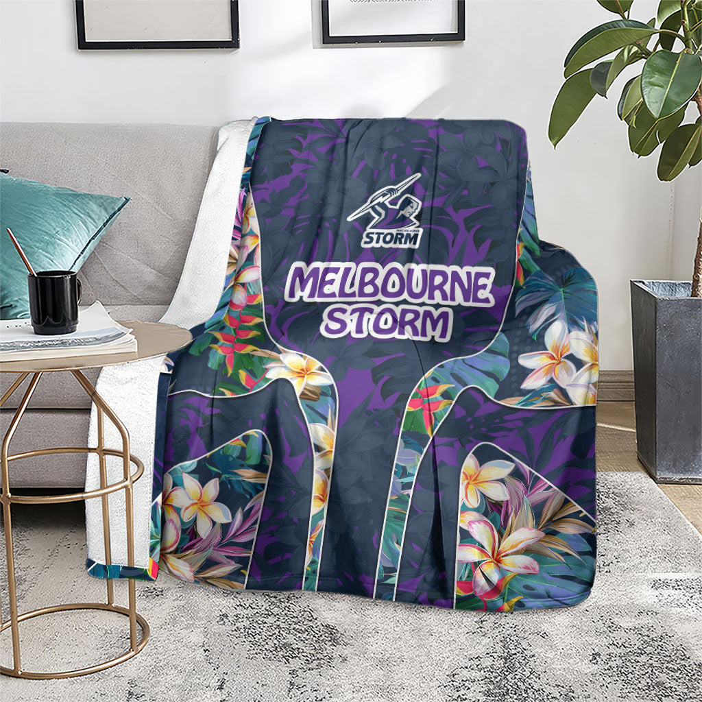 Melbourne Storm Blanket Tropical Hibiscus Floral Pattern With Purple And Blue Accents