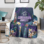 Melbourne Storm Blanket Tropical Hibiscus Floral Pattern With Purple And Blue Accents