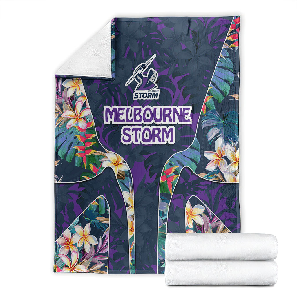 Melbourne Storm Blanket Tropical Hibiscus Floral Pattern With Purple And Blue Accents