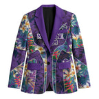 Melbourne Storm Blazer Tropical Hibiscus Floral Pattern With Purple And Blue Accents