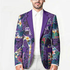 Melbourne Storm Blazer Tropical Hibiscus Floral Pattern With Purple And Blue Accents
