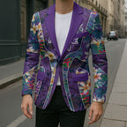 Melbourne Storm Blazer Tropical Hibiscus Floral Pattern With Purple And Blue Accents
