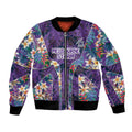Melbourne Storm Bomber Jacket Tropical Hibiscus Floral Pattern With Purple And Blue Accents