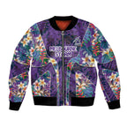 Melbourne Storm Bomber Jacket Tropical Hibiscus Floral Pattern With Purple And Blue Accents