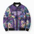Melbourne Storm Bomber Puffer Jacket Tropical Hibiscus Floral Pattern With Purple And Blue Accents