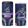 Melbourne Storm 4 in 1 Can Cooler Tumbler Tropical Hibiscus Floral Pattern With Purple And Blue Accents