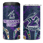 Melbourne Storm 4 in 1 Can Cooler Tumbler Tropical Hibiscus Floral Pattern With Purple And Blue Accents
