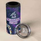 Melbourne Storm 4 in 1 Can Cooler Tumbler Tropical Hibiscus Floral Pattern With Purple And Blue Accents
