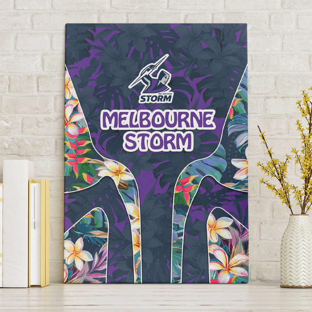 Melbourne Storm Canvas Wall Art Tropical Hibiscus Floral Pattern With Purple And Blue Accents
