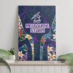 Melbourne Storm Canvas Wall Art Tropical Hibiscus Floral Pattern With Purple And Blue Accents