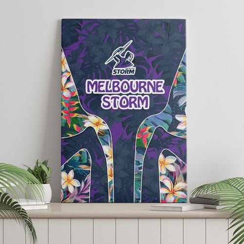 Melbourne Storm Canvas Wall Art Tropical Hibiscus Floral Pattern With Purple And Blue Accents