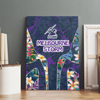 Melbourne Storm Canvas Wall Art Tropical Hibiscus Floral Pattern With Purple And Blue Accents
