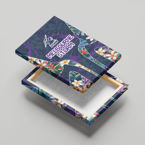 Melbourne Storm Canvas Wall Art Tropical Hibiscus Floral Pattern With Purple And Blue Accents