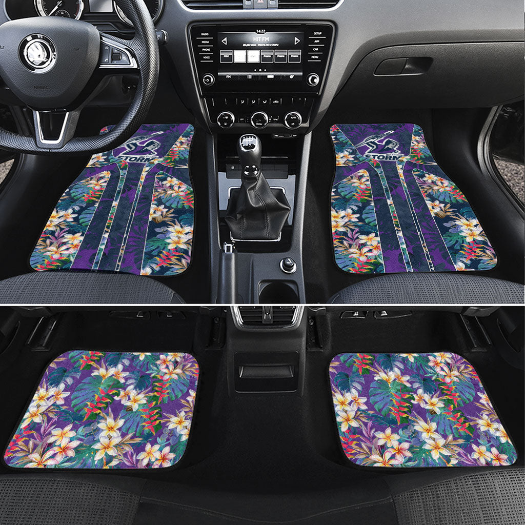 Melbourne Storm Car Mats Tropical Hibiscus Floral Pattern With Purple And Blue Accents