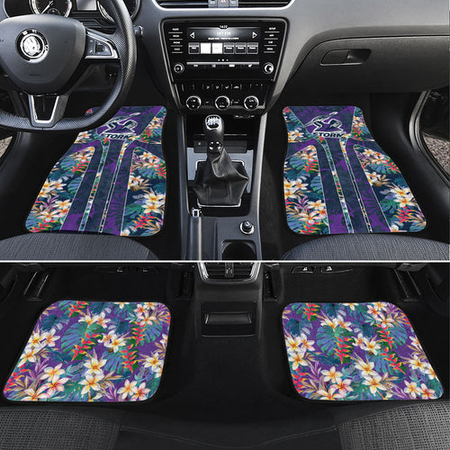 Melbourne Storm Car Mats Tropical Hibiscus Floral Pattern With Purple And Blue Accents