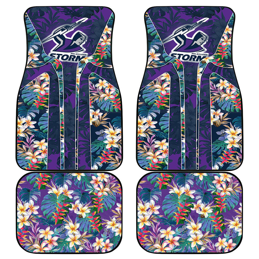 Melbourne Storm Car Mats Tropical Hibiscus Floral Pattern With Purple And Blue Accents