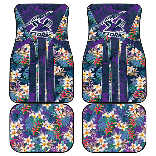 Melbourne Storm Car Mats Tropical Hibiscus Floral Pattern With Purple And Blue Accents