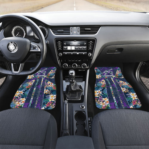 Melbourne Storm Car Mats Tropical Hibiscus Floral Pattern With Purple And Blue Accents