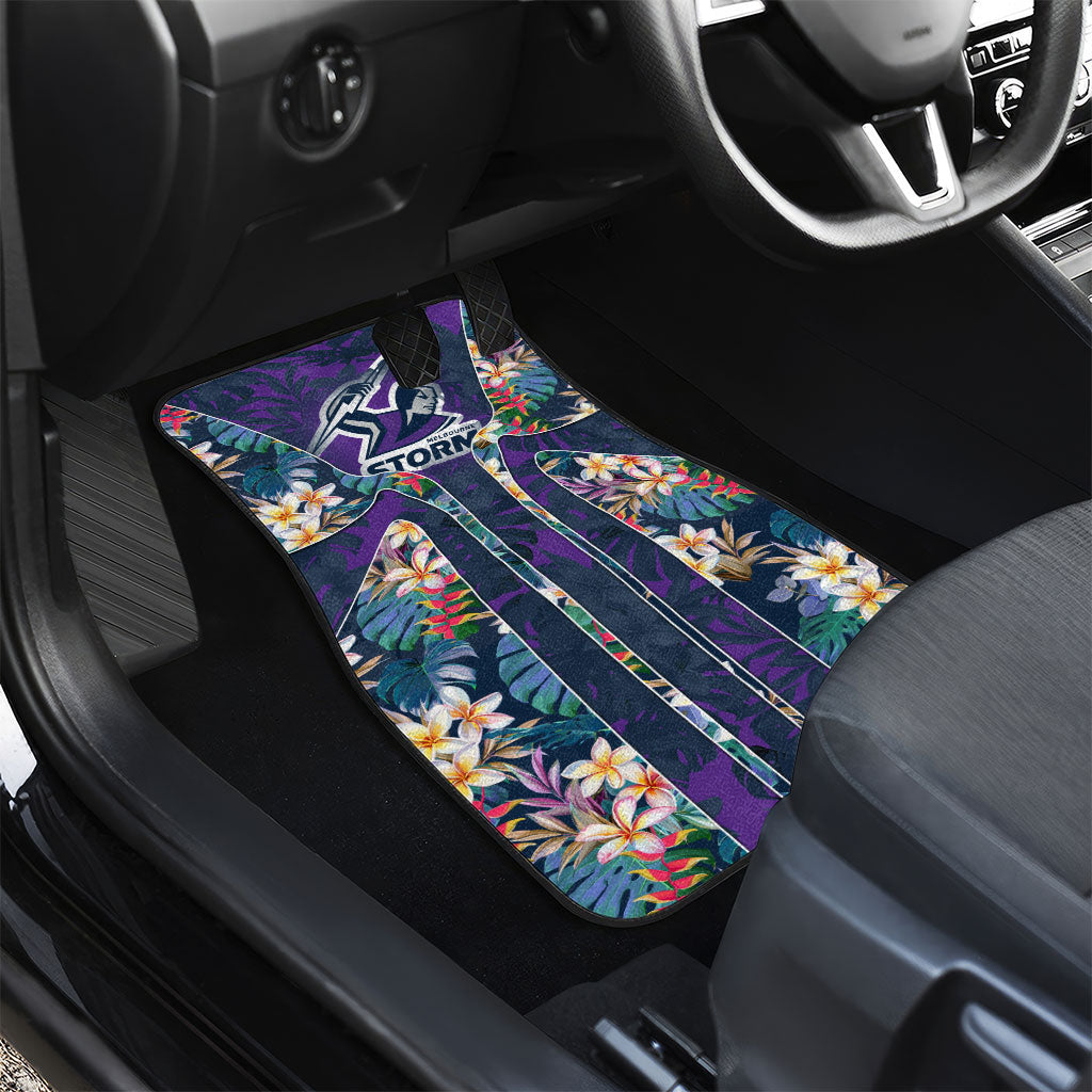 Melbourne Storm Car Mats Tropical Hibiscus Floral Pattern With Purple And Blue Accents