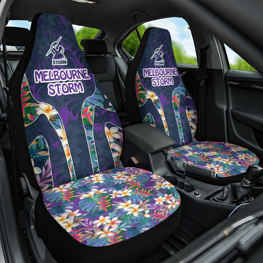Melbourne Storm Car Seat Cover Tropical Hibiscus Floral Pattern With Purple And Blue Accents