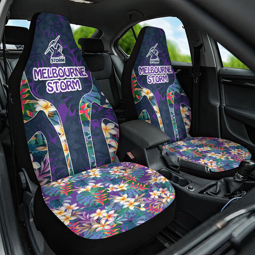 Melbourne Storm Car Seat Cover Tropical Hibiscus Floral Pattern With Purple And Blue Accents