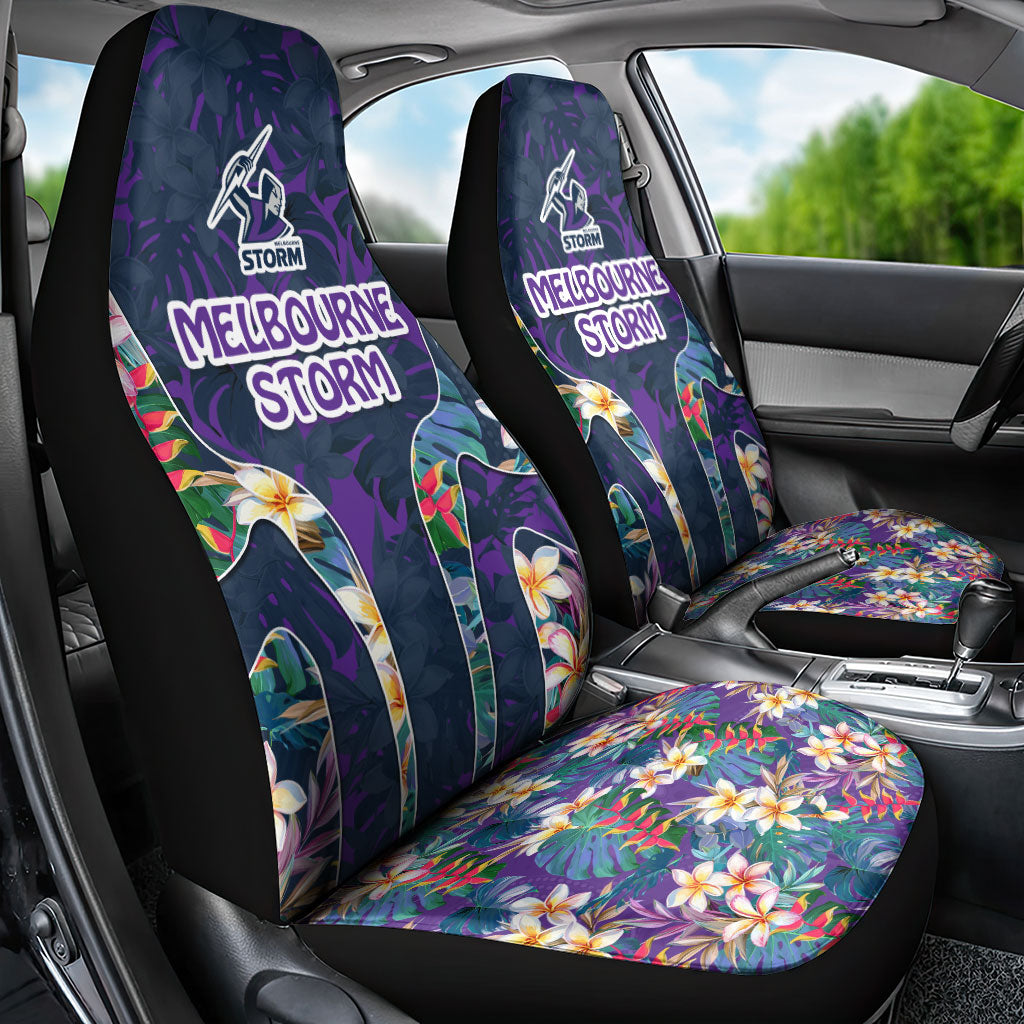 Melbourne Storm Car Seat Cover Tropical Hibiscus Floral Pattern With Purple And Blue Accents