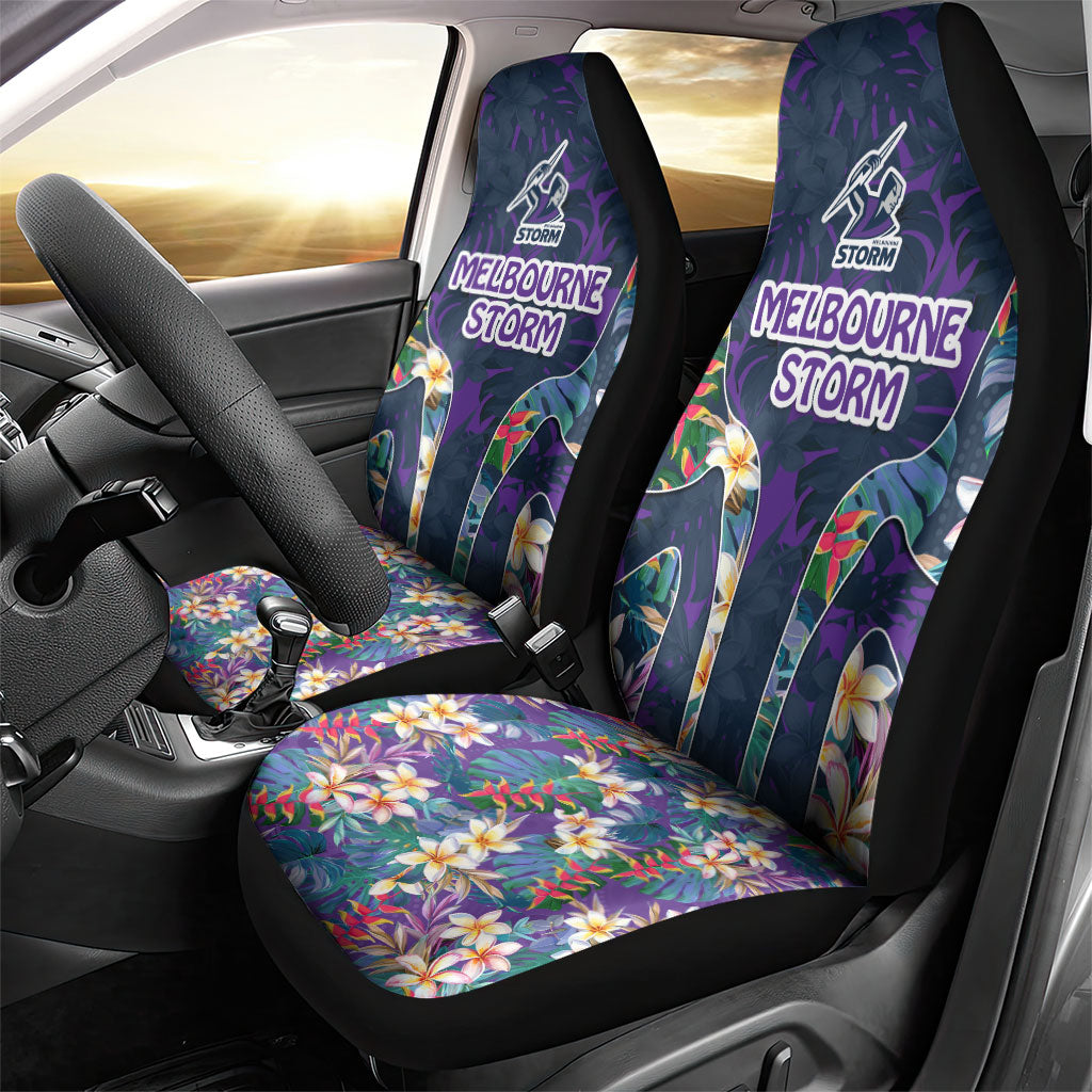 Melbourne Storm Car Seat Cover Tropical Hibiscus Floral Pattern With Purple And Blue Accents