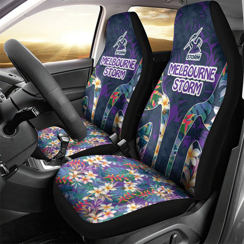 Melbourne Storm Car Seat Cover Tropical Hibiscus Floral Pattern With Purple And Blue Accents