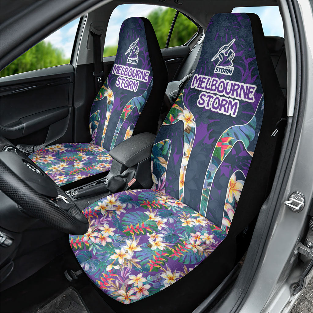 Melbourne Storm Car Seat Cover Tropical Hibiscus Floral Pattern With Purple And Blue Accents