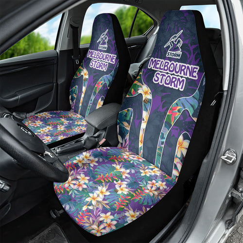 Melbourne Storm Car Seat Cover Tropical Hibiscus Floral Pattern With Purple And Blue Accents