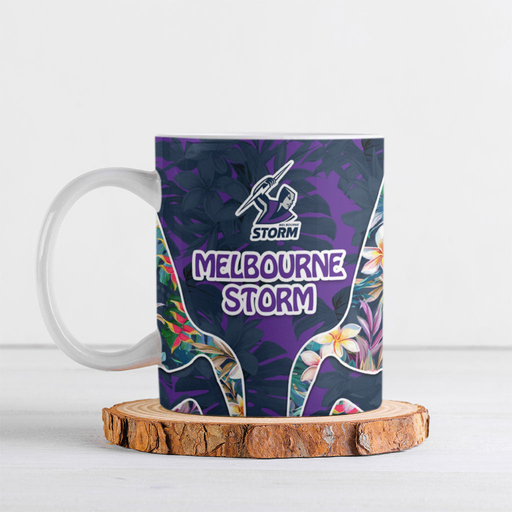 Melbourne Storm Ceramic Mug Tropical Hibiscus Floral Pattern With Purple And Blue Accents