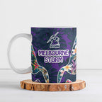 Melbourne Storm Ceramic Mug Tropical Hibiscus Floral Pattern With Purple And Blue Accents