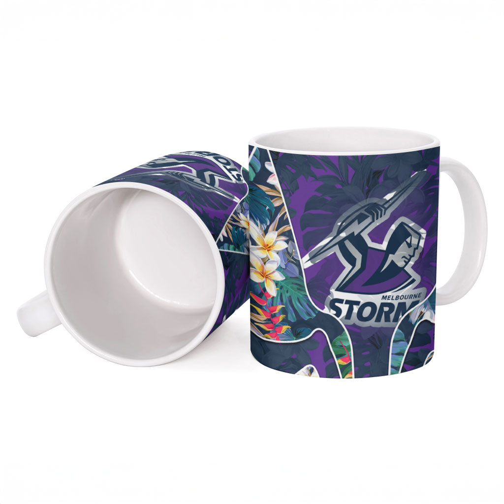 Melbourne Storm Ceramic Mug Tropical Hibiscus Floral Pattern With Purple And Blue Accents