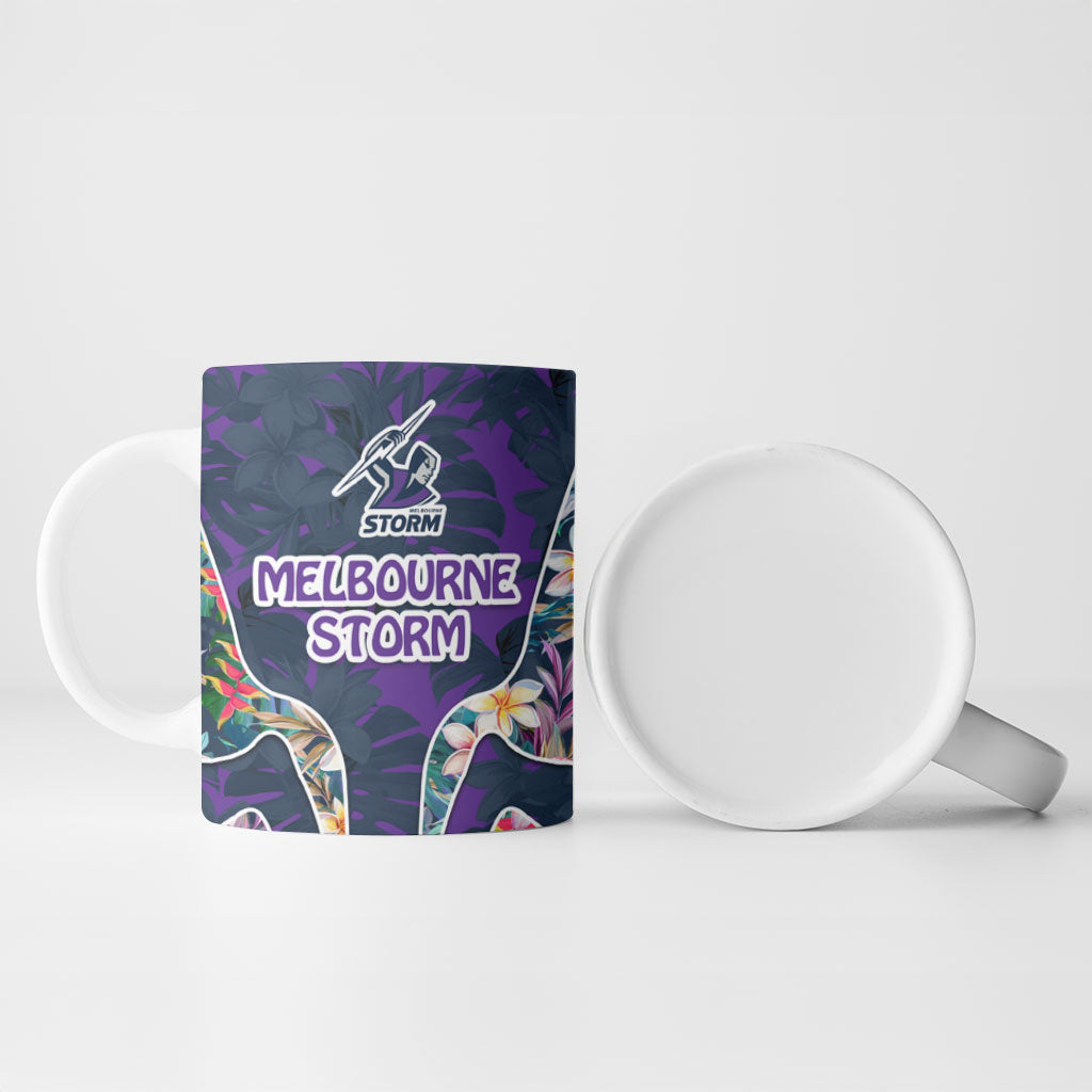 Melbourne Storm Ceramic Mug Tropical Hibiscus Floral Pattern With Purple And Blue Accents