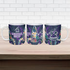 Melbourne Storm Ceramic Mug Tropical Hibiscus Floral Pattern With Purple And Blue Accents