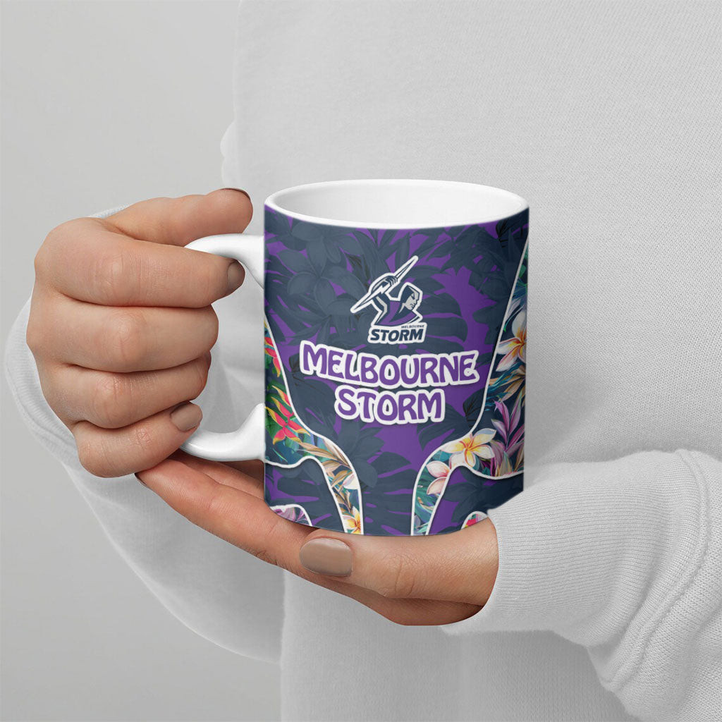 Melbourne Storm Ceramic Mug Tropical Hibiscus Floral Pattern With Purple And Blue Accents