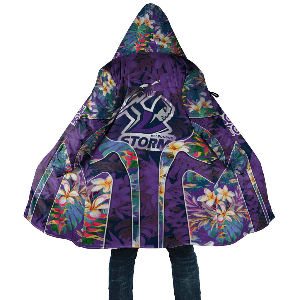 Melbourne Storm Cloak Tropical Hibiscus Floral Pattern With Purple And Blue Accents