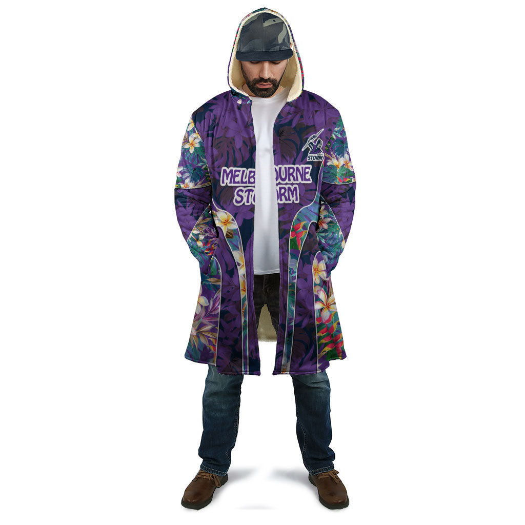 Melbourne Storm Cloak Tropical Hibiscus Floral Pattern With Purple And Blue Accents