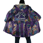 Melbourne Storm Cloak Tropical Hibiscus Floral Pattern With Purple And Blue Accents