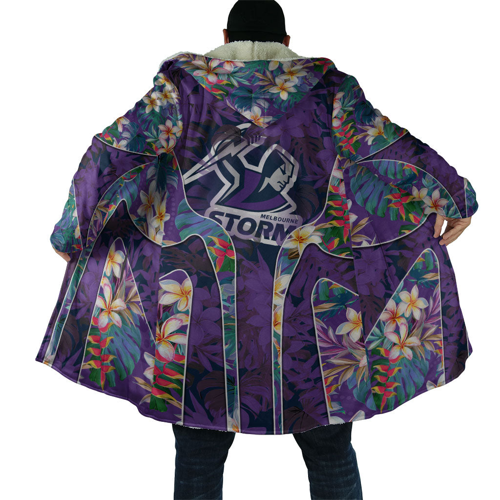 Melbourne Storm Cloak Tropical Hibiscus Floral Pattern With Purple And Blue Accents