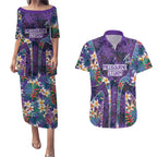 Melbourne Storm Couples Matching Puletasi and Hawaiian Shirt Tropical Hibiscus Floral Pattern With Purple And Blue Accents