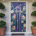 Melbourne Storm Door Cover Tropical Hibiscus Floral Pattern With Purple And Blue Accents