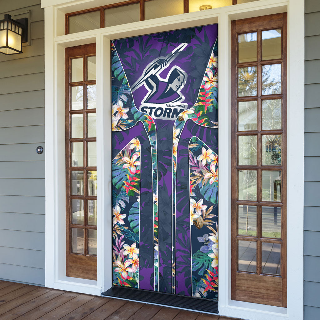 Melbourne Storm Door Cover Tropical Hibiscus Floral Pattern With Purple And Blue Accents