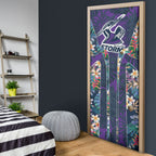 Melbourne Storm Door Cover Tropical Hibiscus Floral Pattern With Purple And Blue Accents