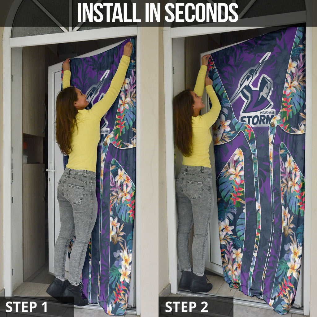 Melbourne Storm Door Cover Tropical Hibiscus Floral Pattern With Purple And Blue Accents