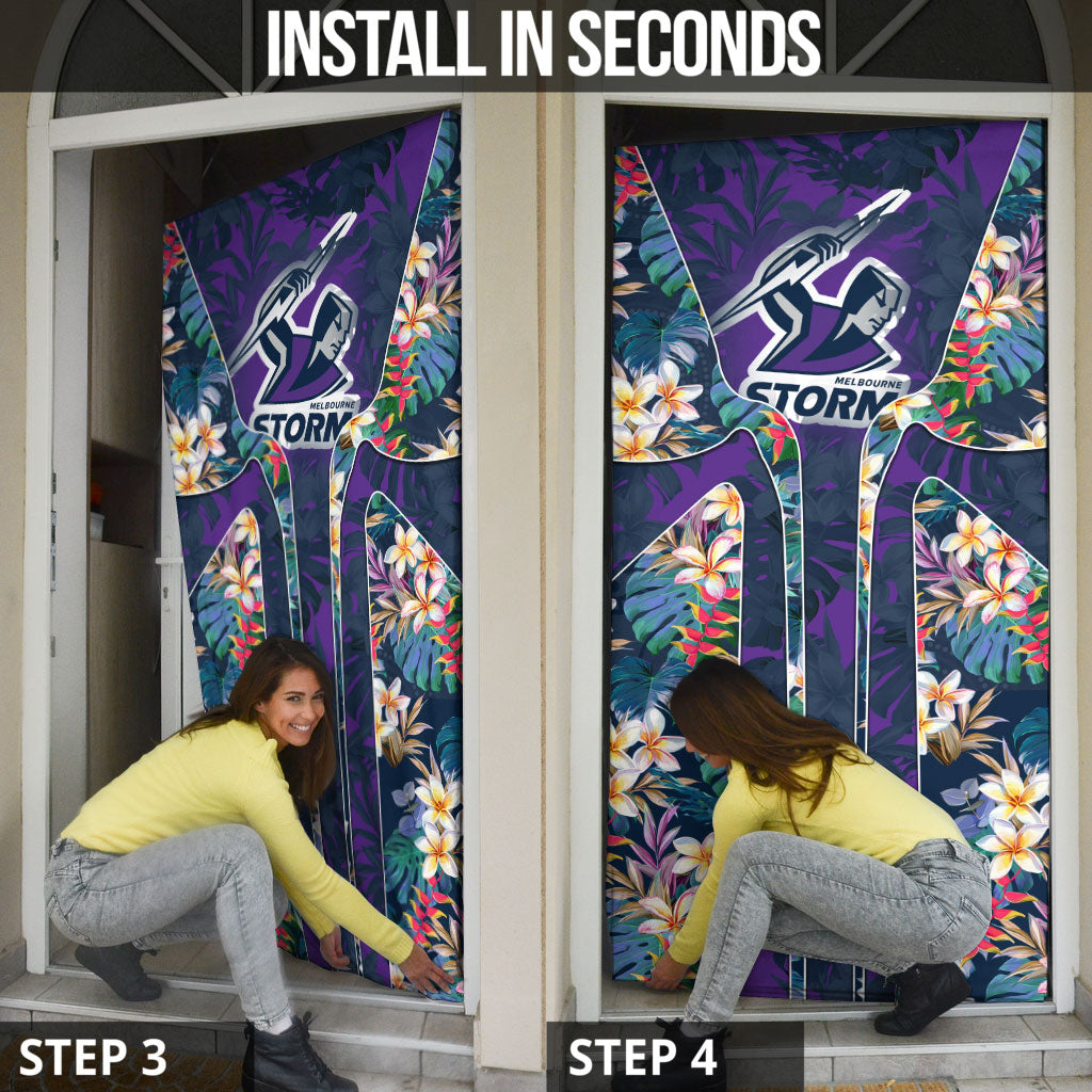 Melbourne Storm Door Cover Tropical Hibiscus Floral Pattern With Purple And Blue Accents