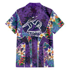 Melbourne Storm Family Matching Long Sleeve Bodycon Dress and Hawaiian Shirt Tropical Hibiscus Floral Pattern With Purple And Blue Accents