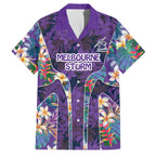Melbourne Storm Family Matching Mermaid Dress and Hawaiian Shirt Tropical Hibiscus Floral Pattern With Purple And Blue Accents