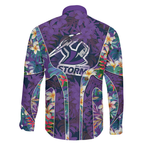 Melbourne Storm Family Matching Mermaid Dress and Hawaiian Shirt Tropical Hibiscus Floral Pattern With Purple And Blue Accents