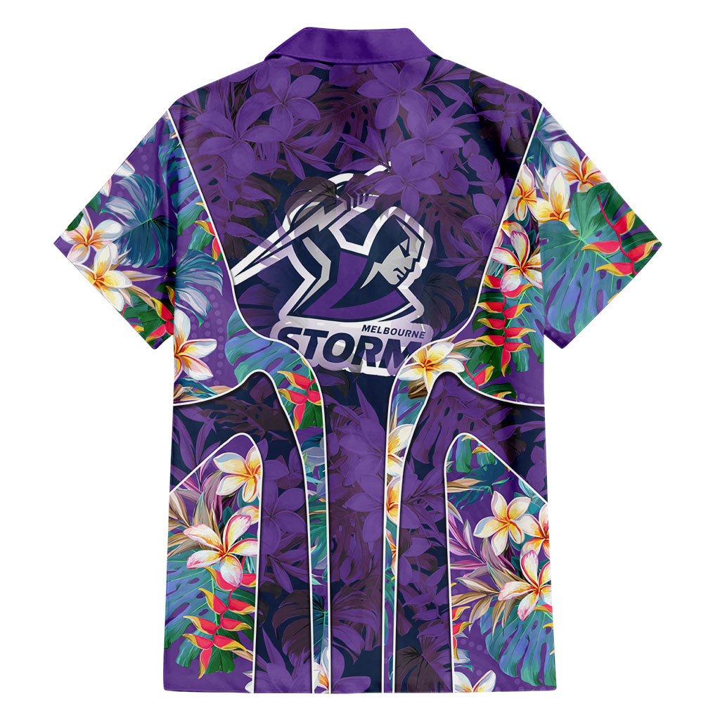 Melbourne Storm Family Matching Off The Shoulder Long Sleeve Dress and Hawaiian Shirt Tropical Hibiscus Floral Pattern With Purple And Blue Accents